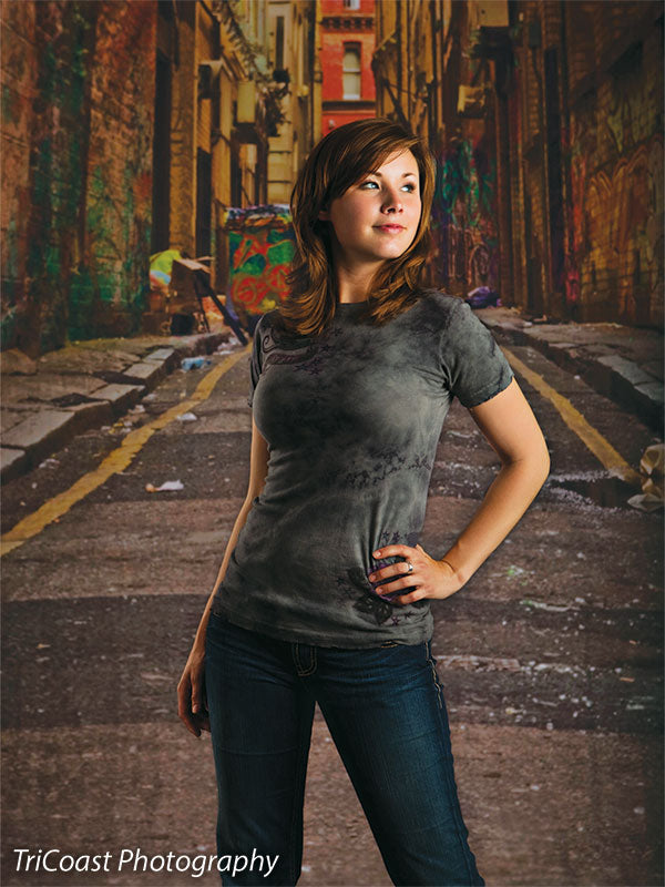 Backdrop with inner-city style, perfect for edgy fashion portraits.