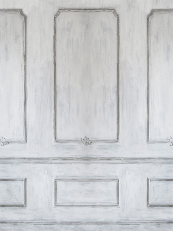 Classic White Paneled Wall Photography Backdrop - A white-paneled wall photography backdrop with intricate details, perfect for studio shoots.