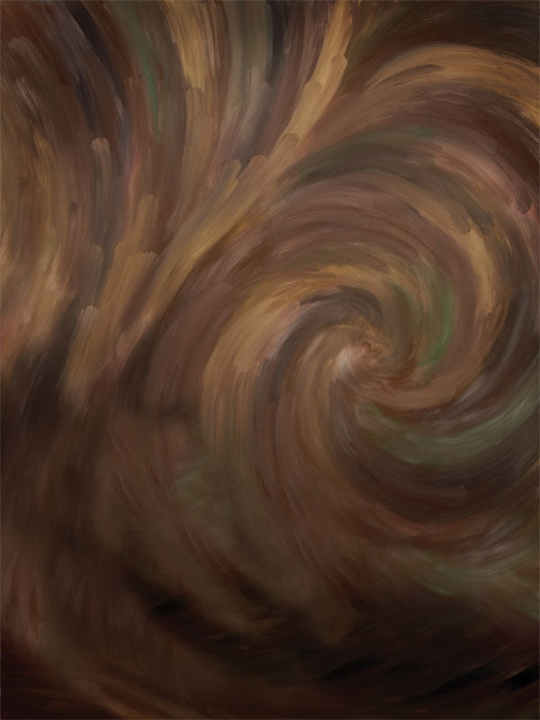 Swirling abstract backdrop in warm cocoa and brown tones with rich painterly texture.