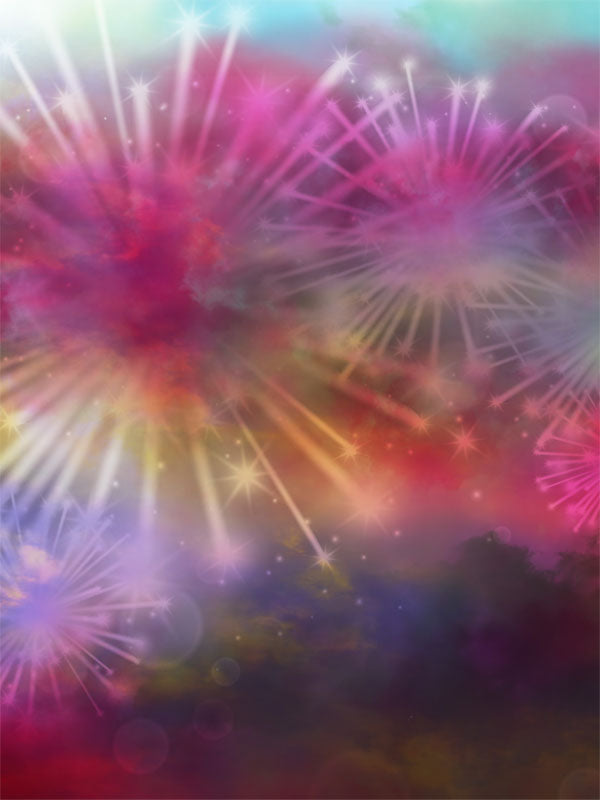 Color Burst Celebration Photography Backdrop - Vibrant, colorful firework-like photography backdrop with bold pink, purple, yellow, and blue bursts, ideal for celebration-themed photoshoots.