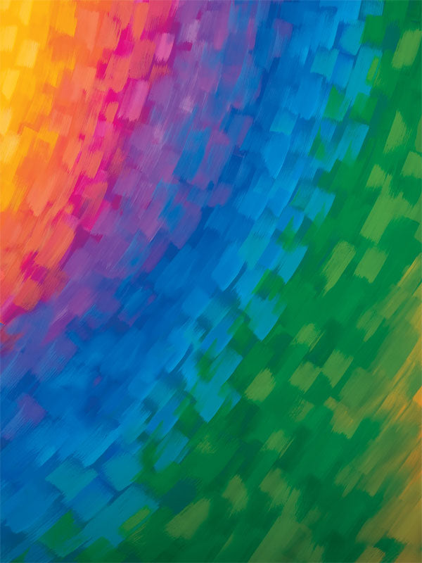 Dynamic abstract design featuring layered brushwork and intense color transitions.
