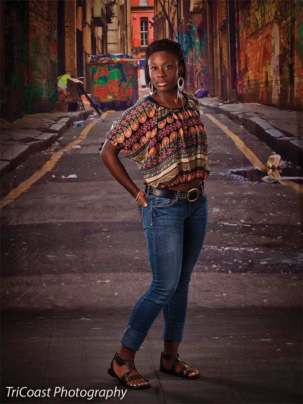 Backdrop ideal for moody or dramatic inner-city portrait shoots.