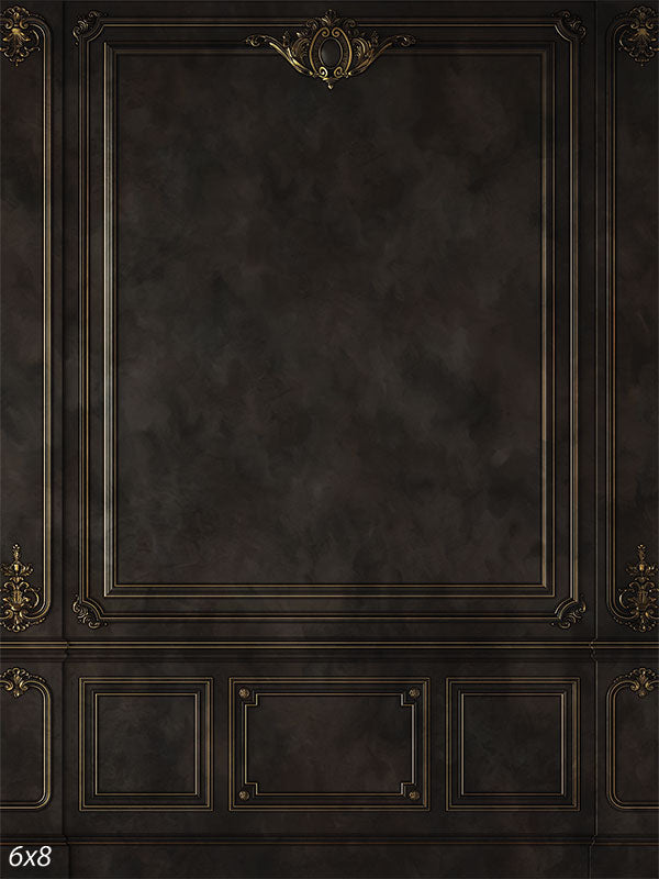 Dark Victorian Panel Photography Backdrop - Photography backdrop featuring a dark, intricately detailed Victorian-era panel wall with ornate carvings and a luxurious finish.