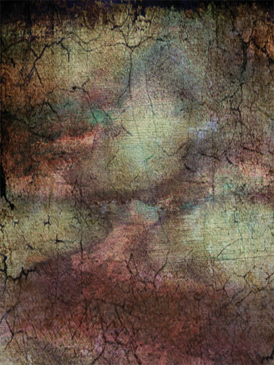 Painterly studio backdrop in bronze, rust, and moss green with aged, organic texture.