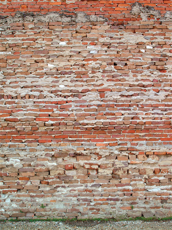 A rustic brick photography backdrop featuring exposed mortar and natural weathering, ideal for vintage and urban-themed photoshoots.