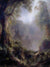 Hand-painted looking forest scene with mist and soft natural light.