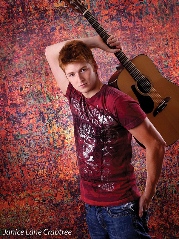 Vivid abstract studio backdrop with grid texture and urban decay palette.