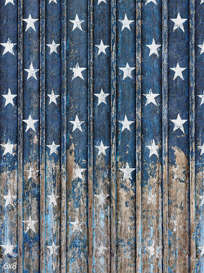 Distressed American Flag Stars Backdrop - Vintage distressed American flag stars photography backdrop with rustic wood textures.