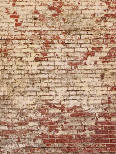 Distressed Brick Wall Photography Backdrop - Distressed brick wall photography backdrop featuring a weathered red brick and beige plaster design, ideal for vintage and urban-themed photoshoots.