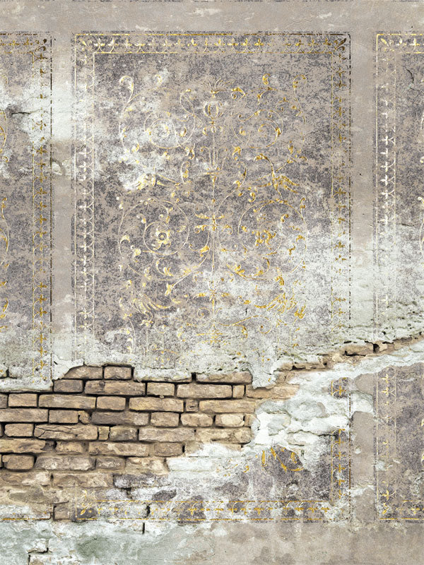 Distressed Brick and Ornate Wall Photography Backdrop - Rustic distressed brick and ornate wall photography backdrop for vintage or creative photoshoots.