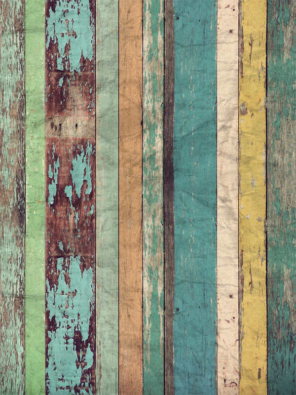 Distressed Multicolored Wood Plank Photography Backdrop - Distressed multicolored wood planks, perfect for creating a rustic and artistic photography backdrop.