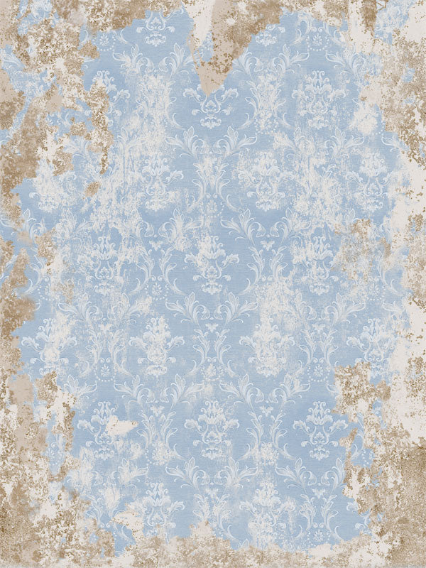 Distressed Vintage Blue Floral Photography Backdrop - Distressed blue floral photography backdrop with vintage floral designs, perfect for elegant professional photoshoots.