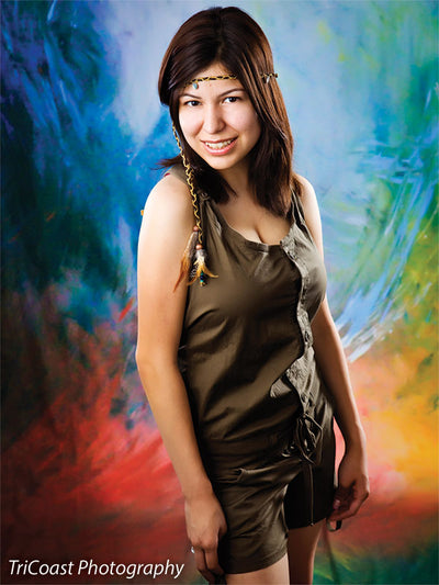 Backdrop pulling visual energy inward through radial brush movement.