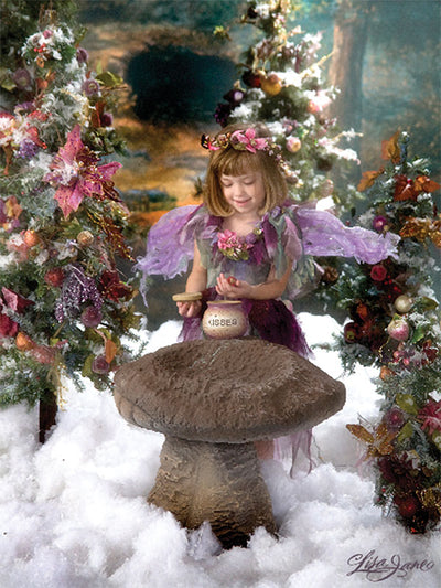 A beautiful fantasy backdrop featuring a secluded woodland glade with mystical light and deep green foliage.