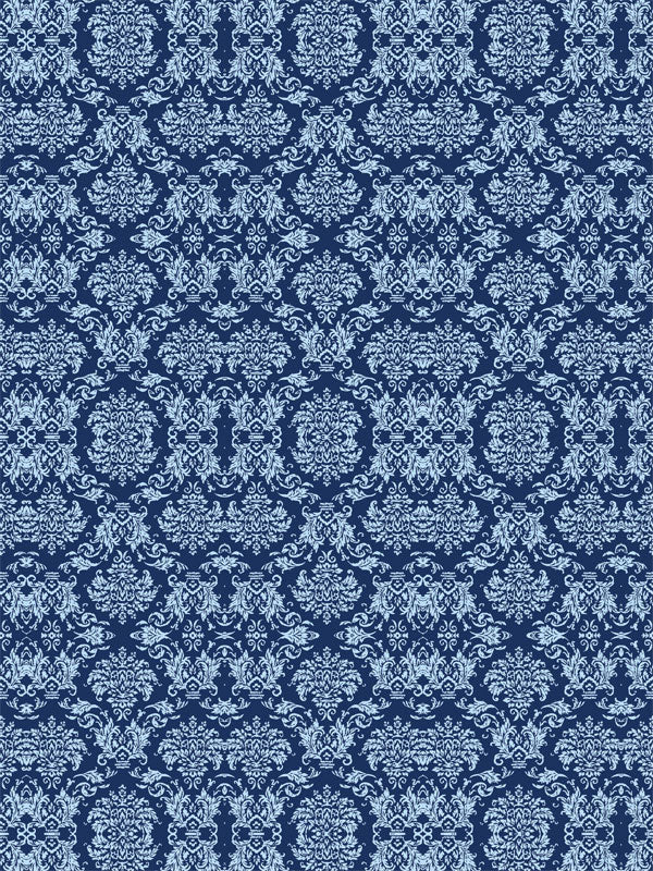 Elegant powder-blue damask pattern on a dark navy background for classic studio portraits.