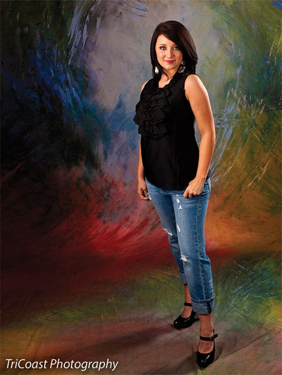 Backdrop with painterly ripples in vibrant contrasting colors.