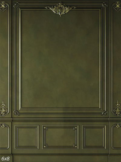 Elegant Green Ornate Photography Backdrop - Elegant green photography backdrop with gold ornate details.