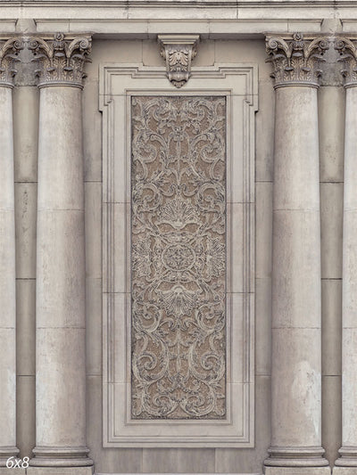 Elegant Stone Column Photography Backdrop - Photography backdrop featuring stone columns and intricate carvings, ideal for formal and historical-themed photoshoots.