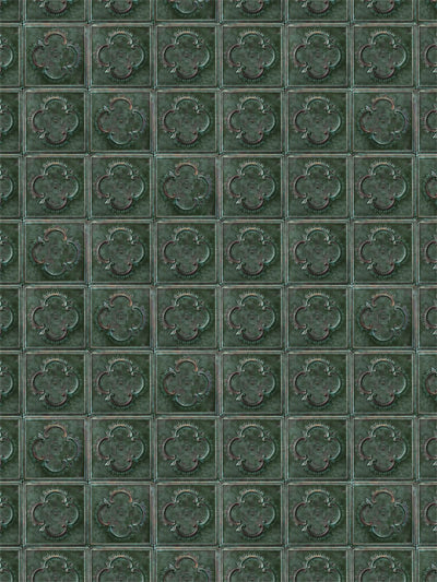 Vintage-style repeating tile pattern in deep green with raised detailing.