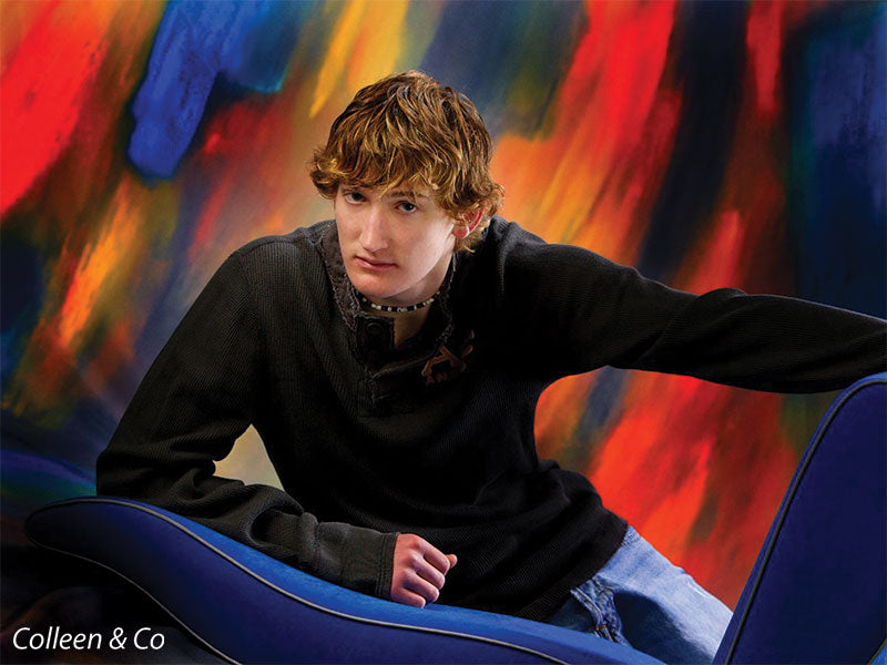 Rich in painterly emotion, this backdrop blends jewel tones and chaos.