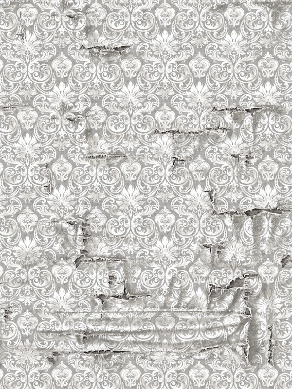 Pewter-colored damask photography backdrop with distressed texture, designed for classic, vintage-style professional photography.