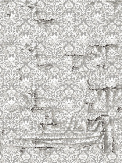 Pewter-colored damask photography backdrop with distressed texture, designed for classic, vintage-style professional photography.