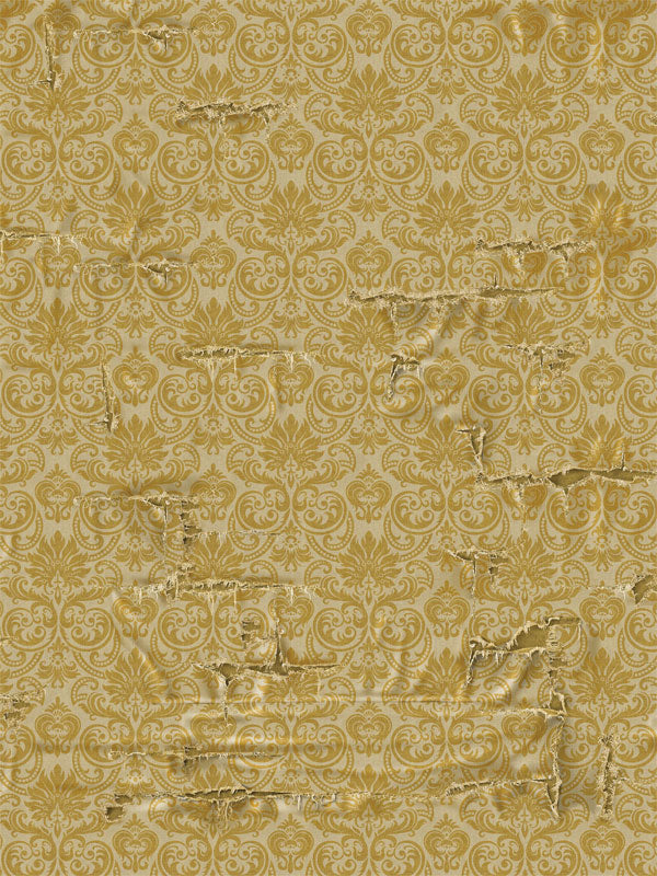Yellow damask distressed photography backdrop with intricate pattern, ideal for professional portrait and vintage-style photography.