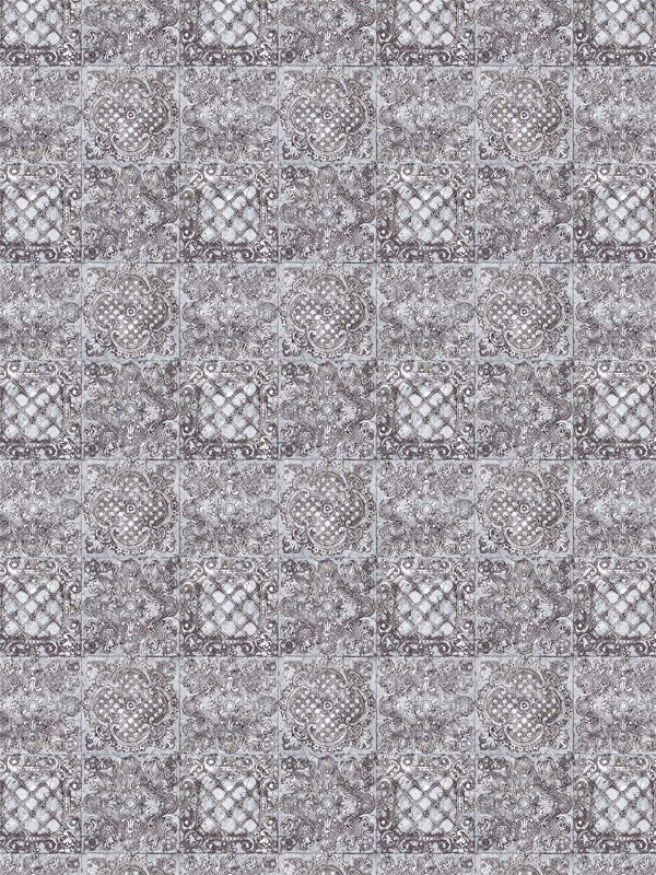 Gray photography backdrop with vintage European tile pattern.