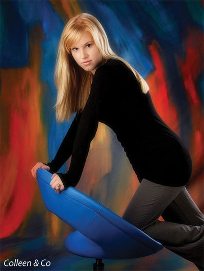 Energetic blend of red, blue, and green brush strokes creating motion-rich texture.