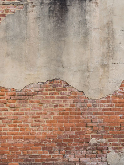 Faded Brick Wall Photography Backdrop - High-resolution distressed brick and plaster photography backdrop for vintage and urban-themed photoshoots.