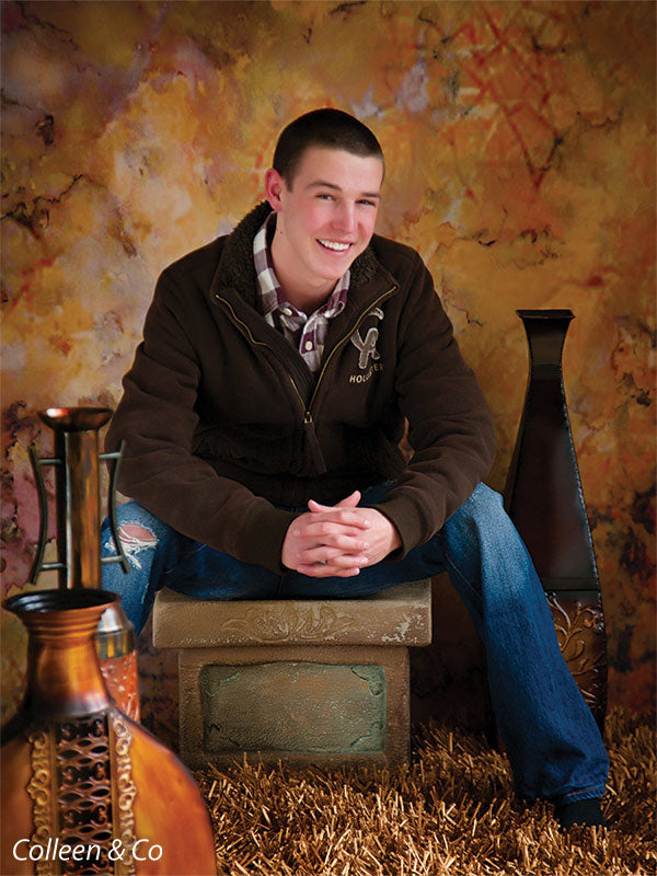 Golden-hued textured background evoking old-world elegance.