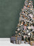 Frosted Christmas Tree Photography Backdrop - Frosted Christmas tree with gold and silver ornaments, wrapped presents, and lanterns, perfect as a holiday photography backdrop.