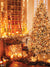 Golden Christmas Glow Photography Backdrop - A luxurious Christmas-themed photography backdrop featuring a glowing Christmas tree and a candlelit fireplace, creating a warm and festive ambiance.