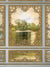 Golden Framed Scenic Photography Backdrop - A serene landscape with lush greenery reflected in water, surrounded by ornate gold frames, ideal for a photography backdrop.