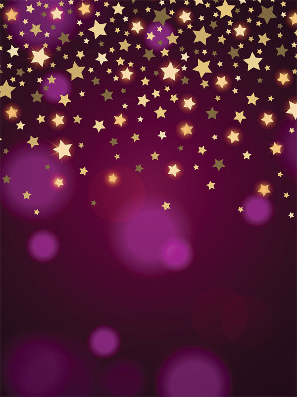 Golden Stars on Plum Photography Backdrop - Golden stars cascading over a deep plum background with soft bokeh lights, perfect for magical-themed and whimsical photography.