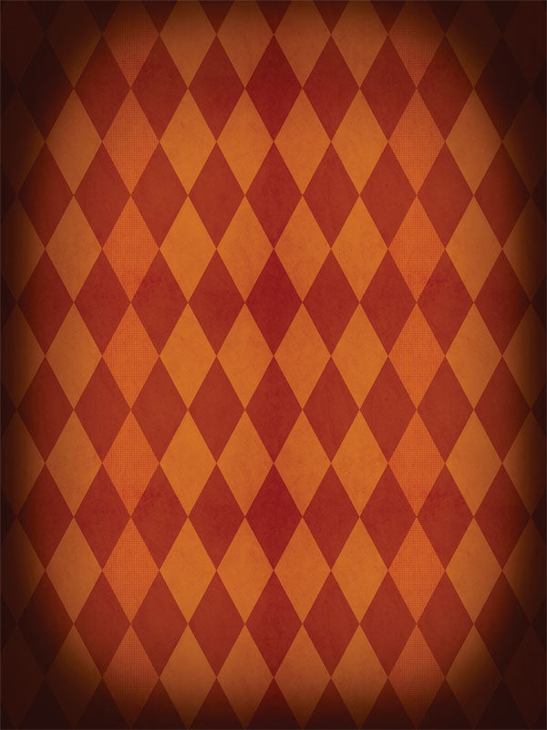 Halloween Vintage Harlequin Diamond Photography Backdrop - Vintage harlequin diamond backdrop with warm orange and red tones, perfect for photoshoots with a nostalgic or artistic theme.