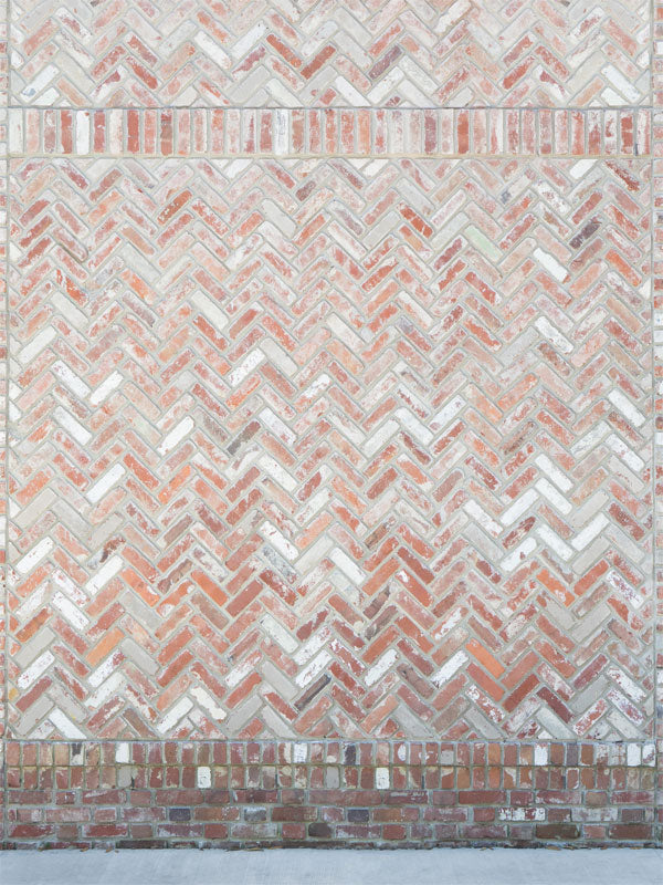 Herringbone Brick Photography Backdrop - Photography backdrop featuring a rustic herringbone brick pattern, ideal for creating a warm, textured, and urban atmosphere for photoshoots.