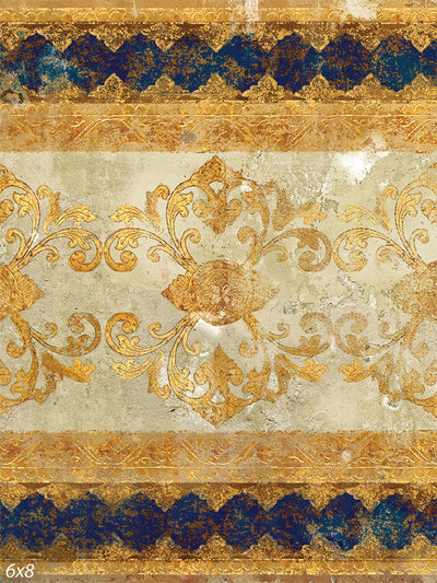 Imperial Blue and Gold Baroque Photography Backdrop - Imperial blue and gold Baroque photography backdrop with an ornate, weathered design.