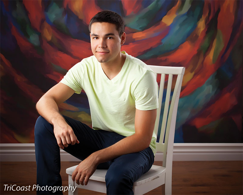 Abstract background with swirling warm and cool hues for bold portraits.
