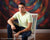 Abstract background with swirling warm and cool hues for bold portraits.