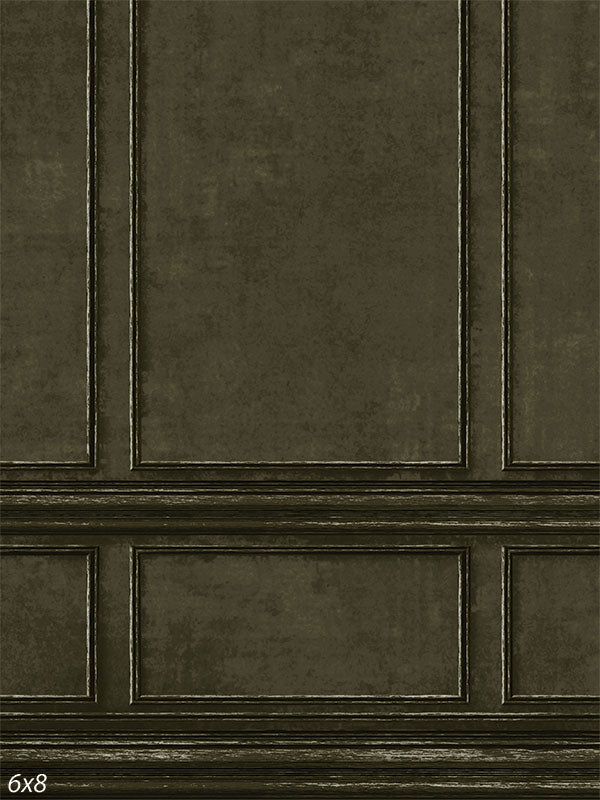 King Francis Classic Dark Olive Green Paneling Photography Backdrop - Classic dark olive green photography backdrop featuring elegant paneling with a subtly distressed texture, adding a touch of luxury and sophistication.