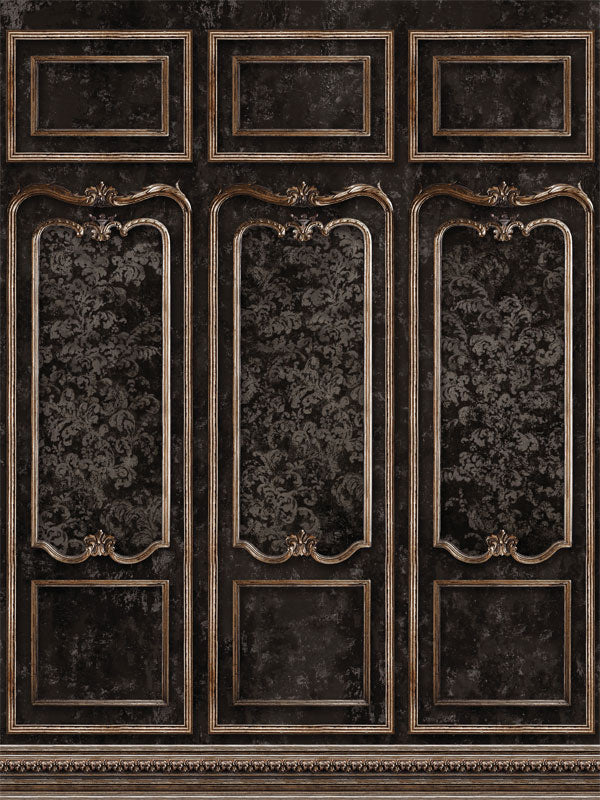 King Louie Antique Panel Photography Backdrop - Antique paneled wall photography backdrop with intricate floral designs and distressed texture, perfect for luxurious and vintage-themed photoshoots.