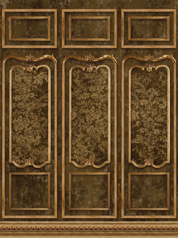 Elegant vintage panel backdrop with intricate gold detailing, ideal for professional photography in classic or regal settings.