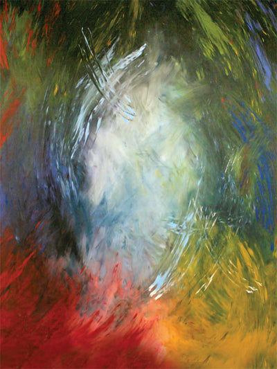 A vivid photography backdrop featuring swirling strokes of red, green, and yellow.