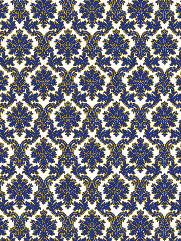 Regal damask pattern in navy and gold on ivory background for elegant studio portraits.