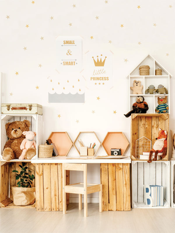 Little Princess Kids' Room Photography Backdrop - Whimsical kids' playroom photography backdrop with wooden furniture, toys, and neutral tones.