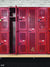 Locker Room Red Photography Backdrop - Red metal lockers backdrop with an open door, ideal for sports-themed and school-related photoshoots.