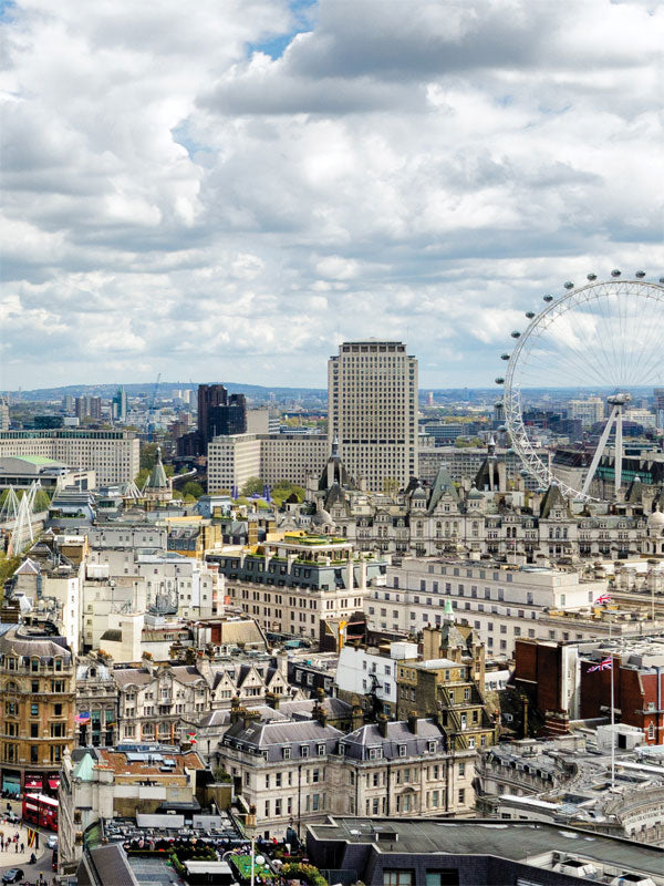 London Cityscape Photography Backdrop - Photography backdrop featuring London city skyline with iconic landmarks like the London Eye and historic buildings.