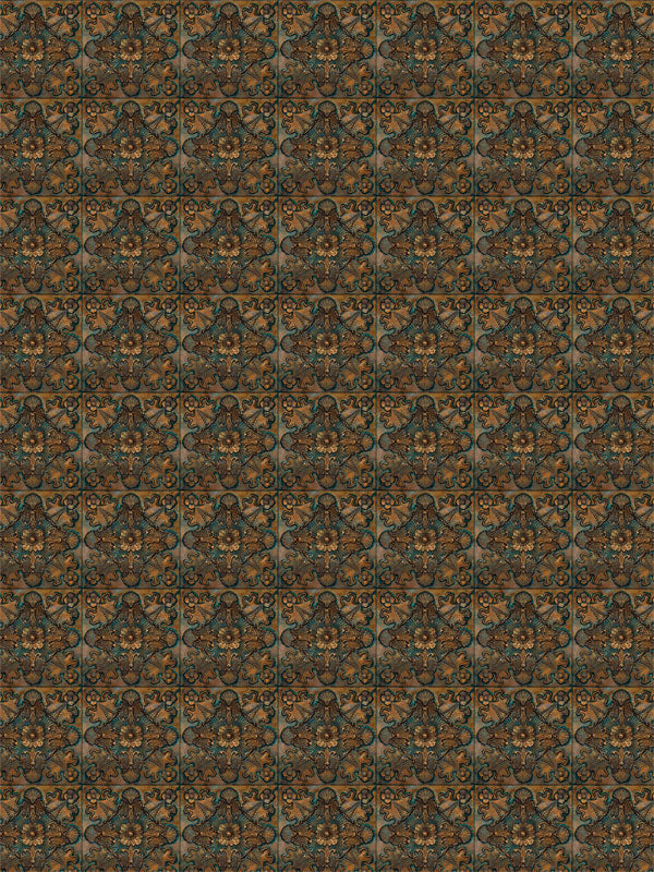 Rustic copper patina backdrop with ornate embossed tile pattern, ideal for vintage-style newborn portraits, classic family sessions, and artistic school photography.