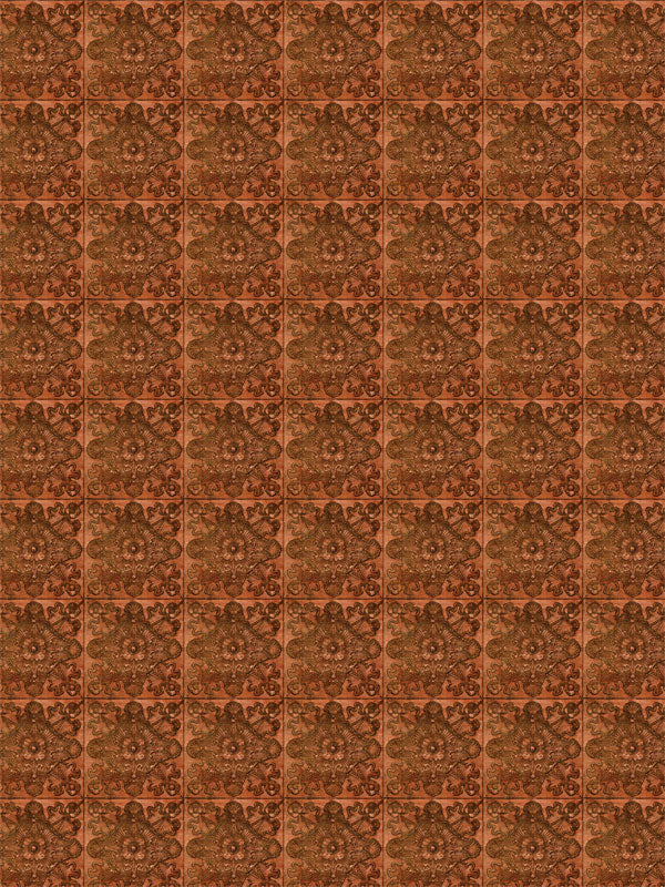 Warm copper photography backdrop with an ornate vintage tile pattern, perfect for senior portraits, classic school photography, and timeless family photo sessions.